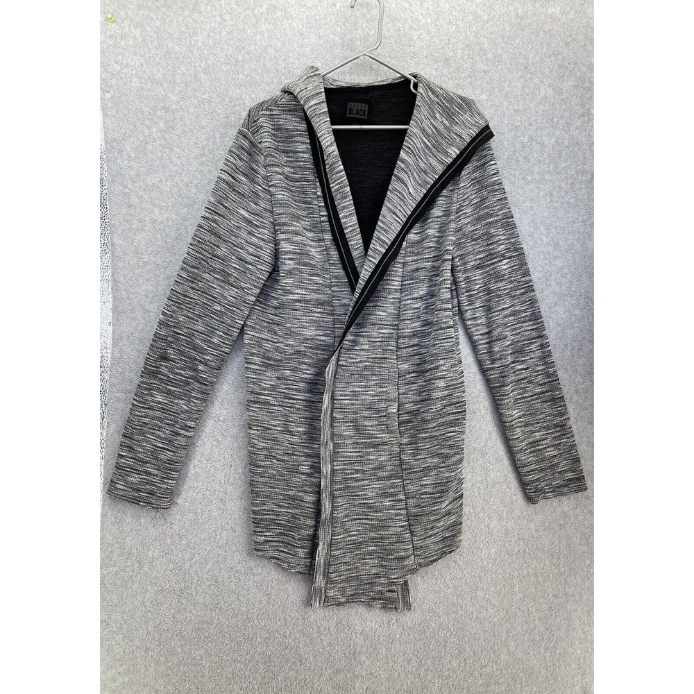 Urban Black Women's Cardigan Open Front Hooded Long Sleeve Marled Sweater